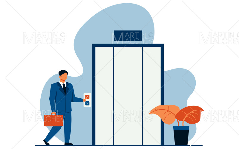 Businessman Going in Elevator Vector Illustration