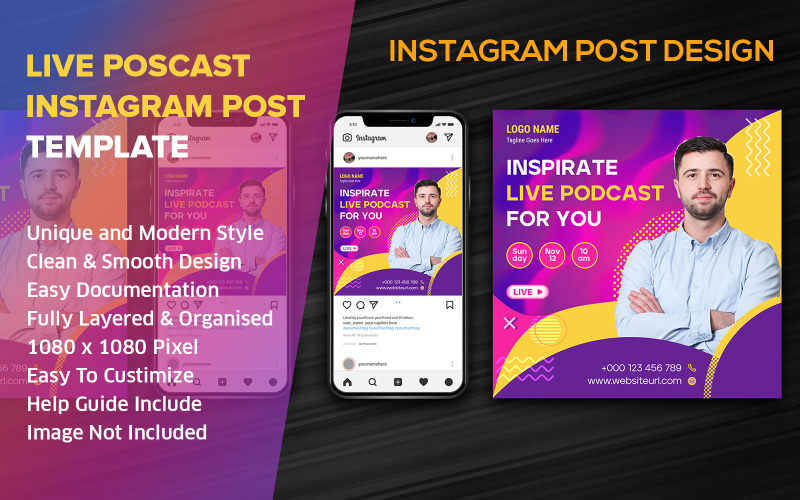 Live Podcast Social Media Post Design Instagram Template