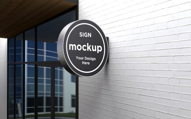 Rounded Wall Mount Faсade Sign Mockup Product Mockup