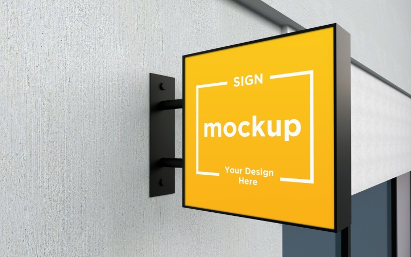 Square Wall Mount Faсade Sign Mockup Template Product Mockup