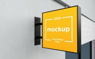 Square Wall Mount Faсade Sign Mockup Template