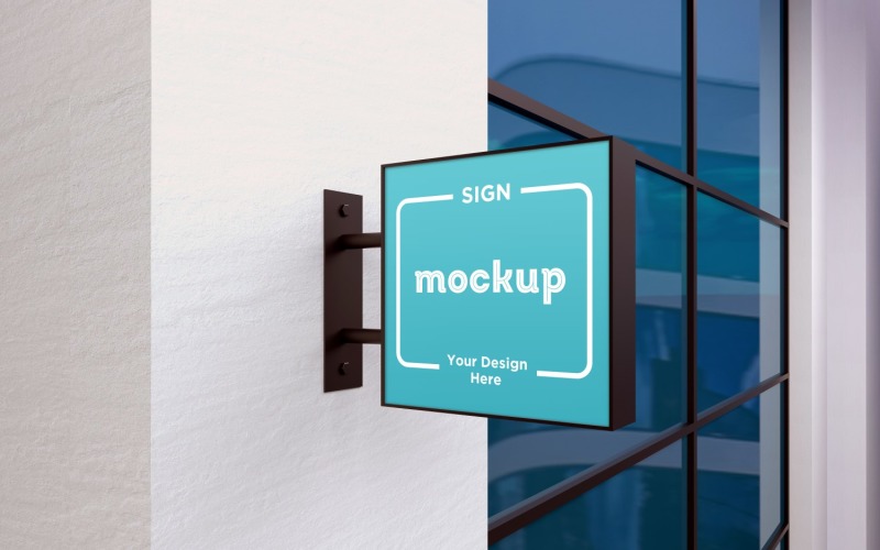 Square Wall Mount Faсade Signage Mockup Template Product Mockup