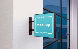 Square Wall Mount Faсade Signage Mockup Template