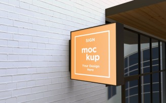 Wall Mount Square Faсade Sign Mockup Template