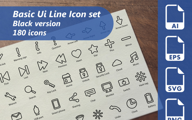 Basic UI Line Icon Set Template