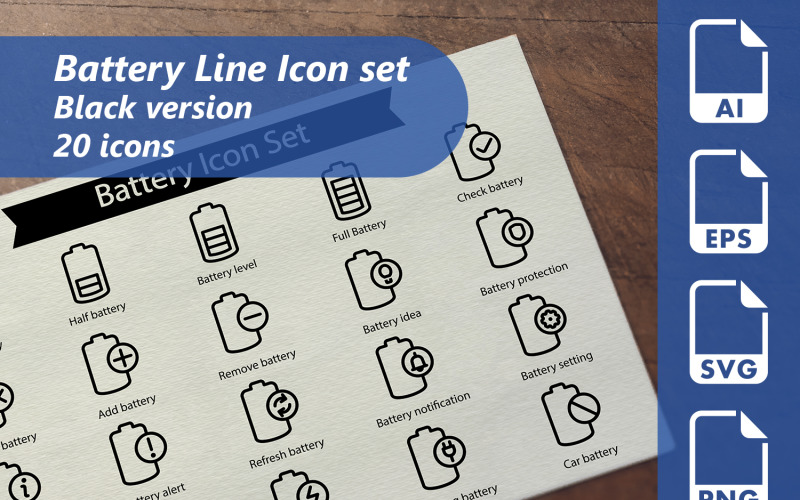 Battery Line Icon Set Template