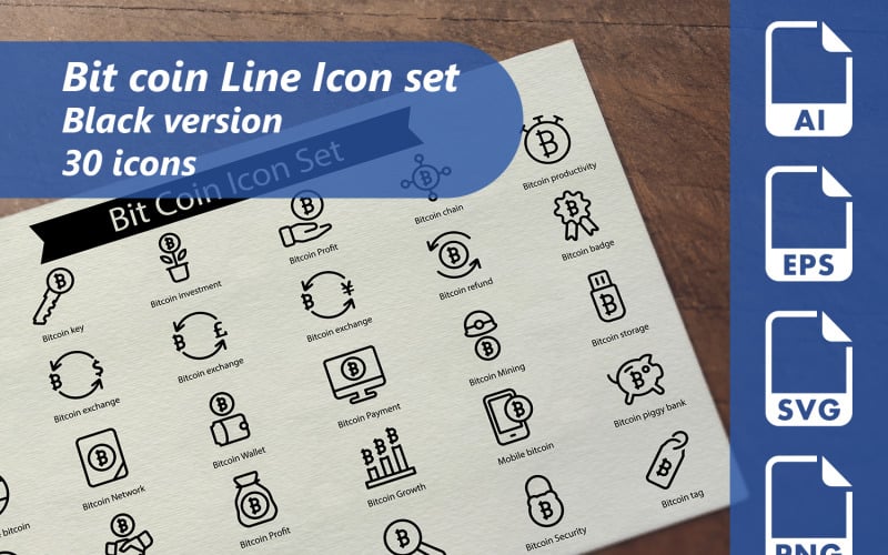 Bit Coin Line Icon Set Template