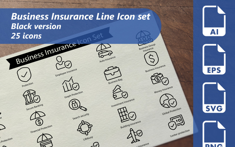 Business Insurance Line Icon Template Icon Set