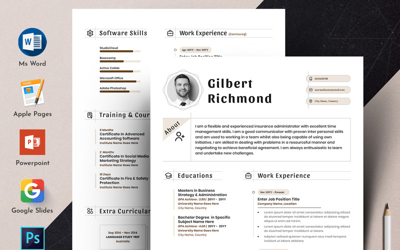Clean & Creative Editable Resume Cv Template With Word Apple Pages Format Resume Template