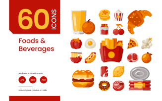 60 Foods & Beverages Flat Icon