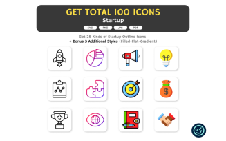 Total 100 Startup Icons - 25 Kinds of Icon with 4 Style