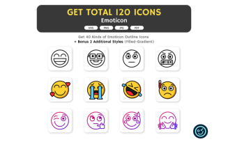 Total 120 Emoticon Icons - 40 Kinds of Icon with 3 Style