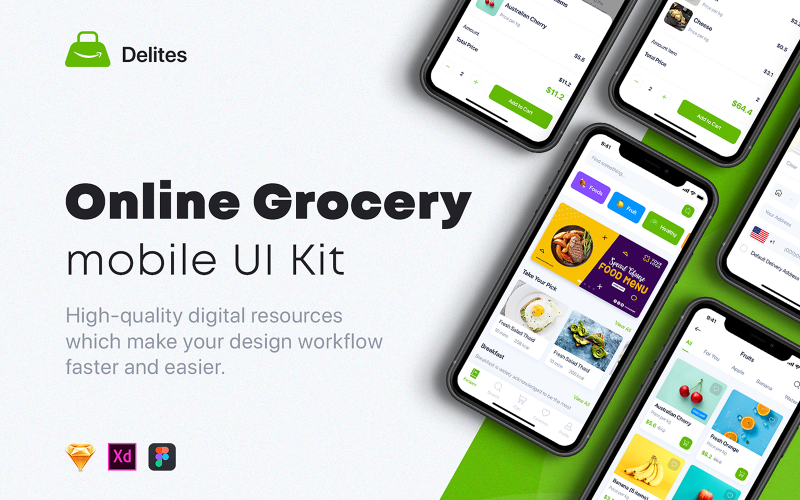 Delites - Online Grocery & Recipes UI Kit UI Element