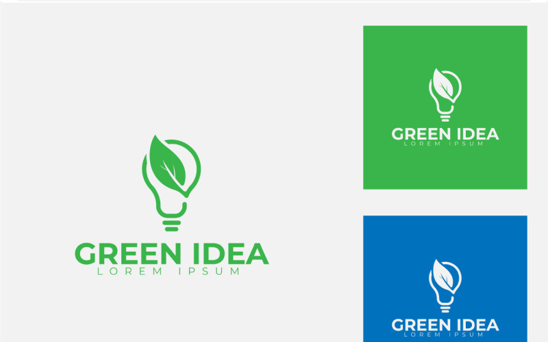 Green Idea Logo Design Concept For Bulb Light With Green Leave Logo Template