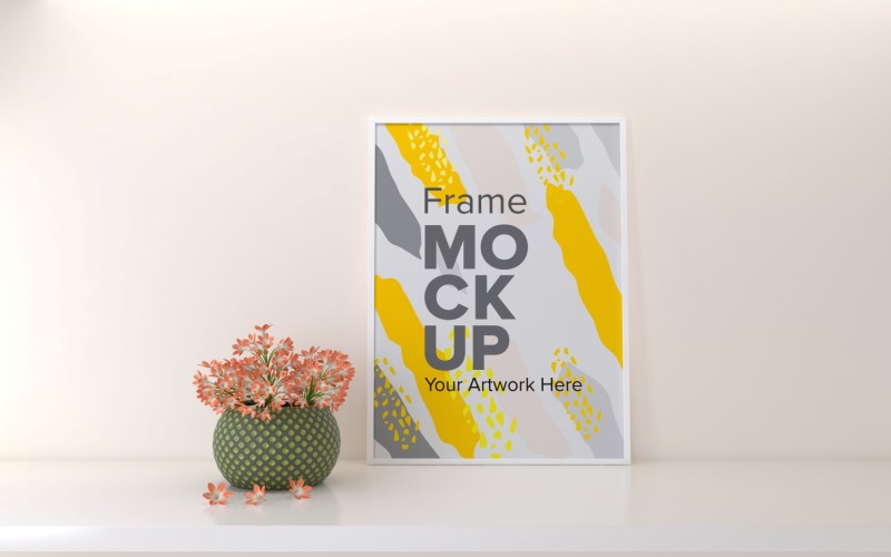A Closeup Shot Of A Frame With Decorative Flowers On The Shelf Product Mockup