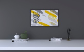 Black Frame With Decorative Items On The Shelf Mockup Template