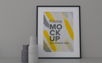 Black Frame With Vases On The Table Mockup Template
