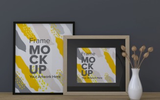 Frame Mockup With Book And Vases On The Shelf