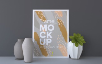 Frame With Vases On A Gray Wall Background Mockup Template