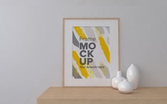 Frame With Vases On A Shelf Mockup Template