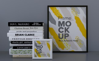 Frames With Books On The Shelf Mockup Template