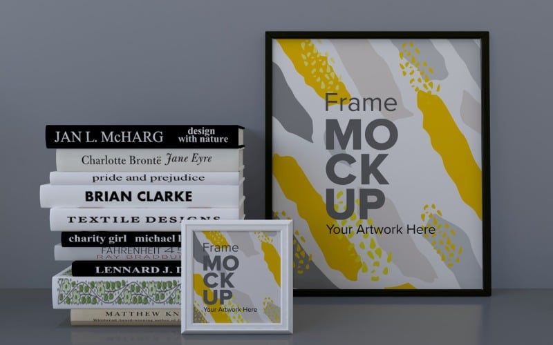 Frames With Books On The Shelf Mockup Template Product Mockup