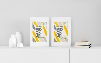 Two Frame Mockup With Books And Vases On The Shelf Mockup Template