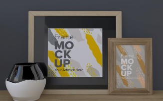 Two Frame Mockup With Candles On The Shelf Mockup Template