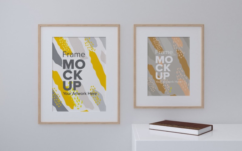 Two Frames Mockup With Book On The Table Mockup Template Product Mockup