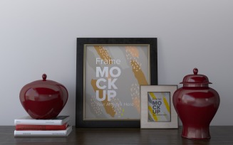 Two Frames With A Vases On The Shelf Mockup Template