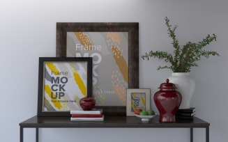 Two Frames With Books And A Vases On The Table Mockup Template