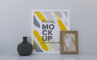 Two White Frames With A Vase On The Shelf Mockup Template
