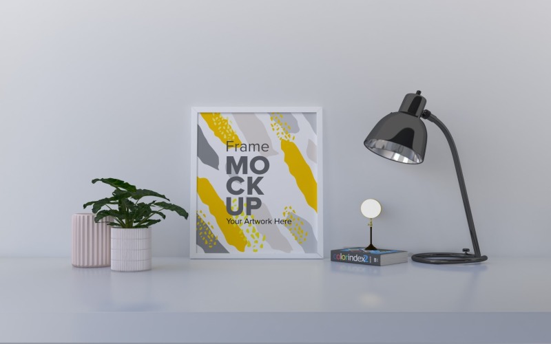 White Frame Mockup With Books And Vases On The Shelf Mockup Template Product Mockup