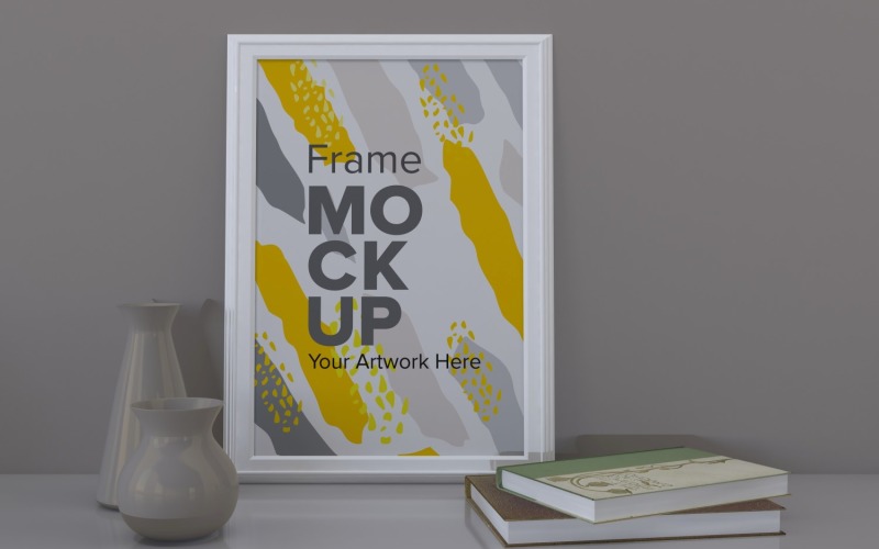 White Frame With Vases And Books On The Shelf Mockup Template Product Mockup