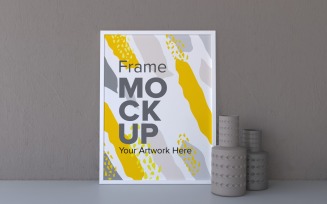White Frame With Vases On A Gray Wall Mockup Template