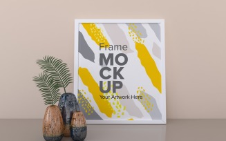 White Frame With Vases On The Shelf Mockup Template