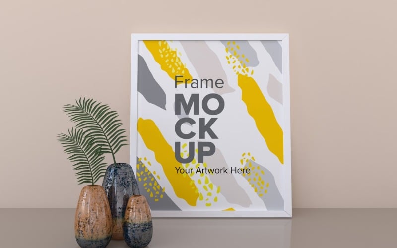 White Frame With Vases On The Shelf Mockup Template Product Mockup