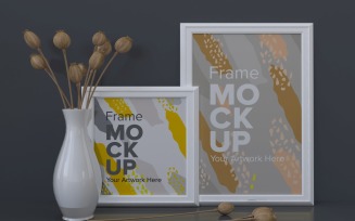 White Two Frames With A Vase On The Shelf Mockup Template