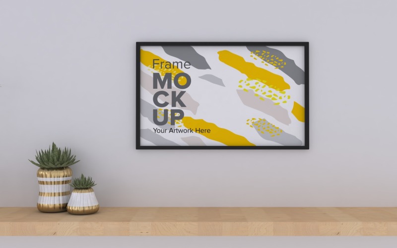 A Closeup Shot Of A Black Frame With Vases On The Shelf Mockup Template Product Mockup
