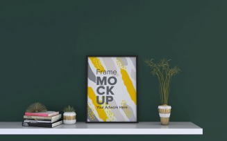 Black Frame Mockup With Vases And Books On The Shelf Mockup Template