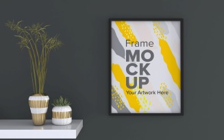 Black Frame With Plants On The Shelf Mockup Template