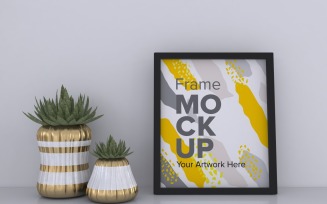 Black Frame With Vases On A The Shelf Mockup Template