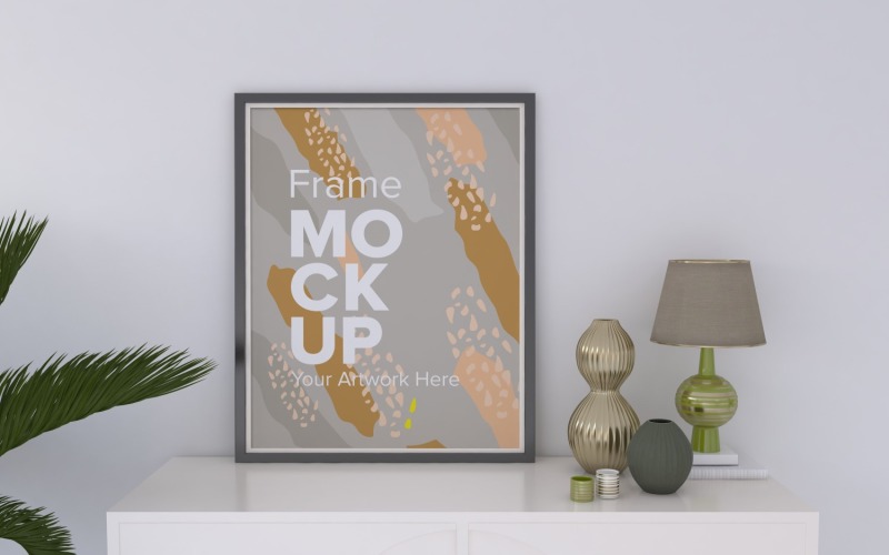 Black Frame With Vases On A The Table Mockup Template Product Mockup