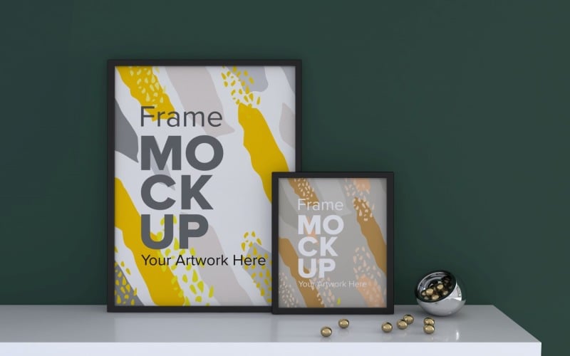 Black Frames On A Green Wall Background Mockup Template Product Mockup