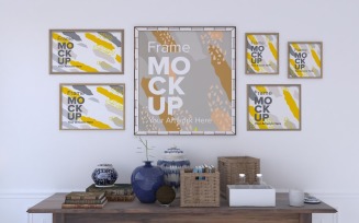 Multiple Frames Mockup With Table Decorative Items Mockup Template