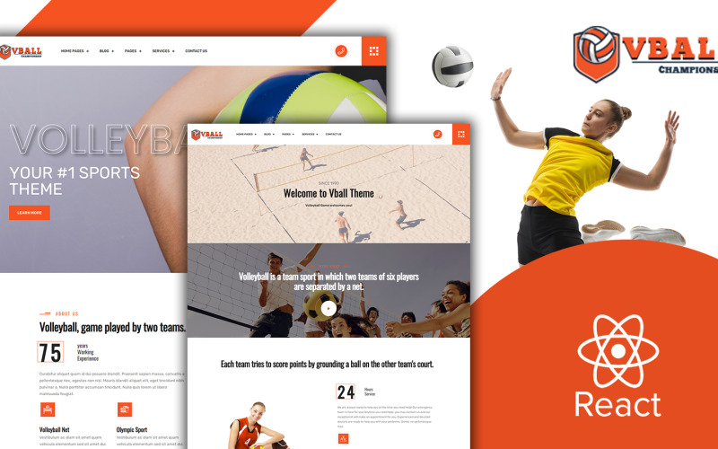 Vball - Volleyball Sports React JS Website template Website Template