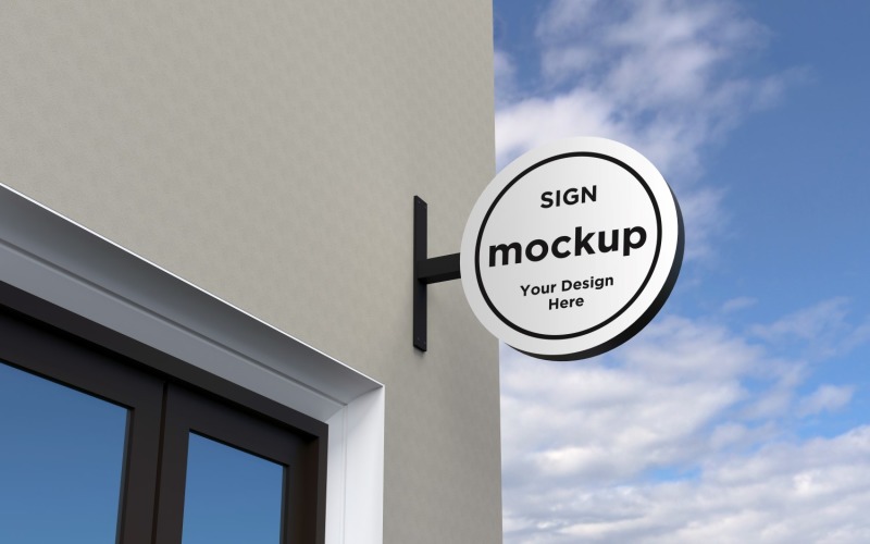 Round Wall Mount Facade Sign Board Mockup Template Product Mockup