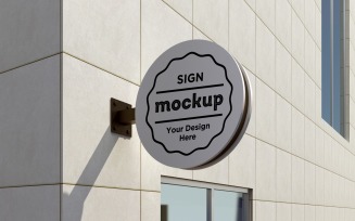 Round Wall Mount Facade Sign Mockup Template