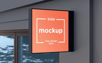 Square Shaped Wall Mount Facade Sign Mockup Template