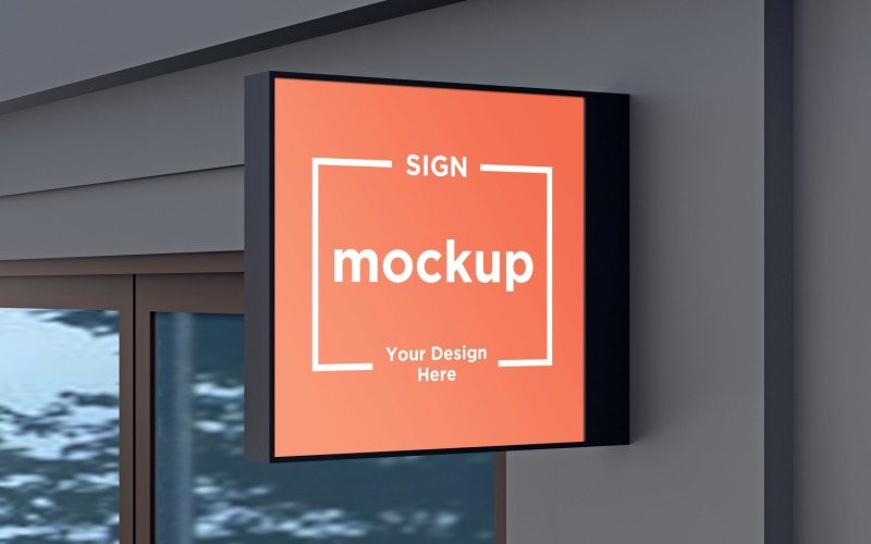 Square Shaped Wall Mount Facade Sign Mockup Template Product Mockup